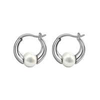 Round FW Pearl Sterling Silver Huggie Earrings
