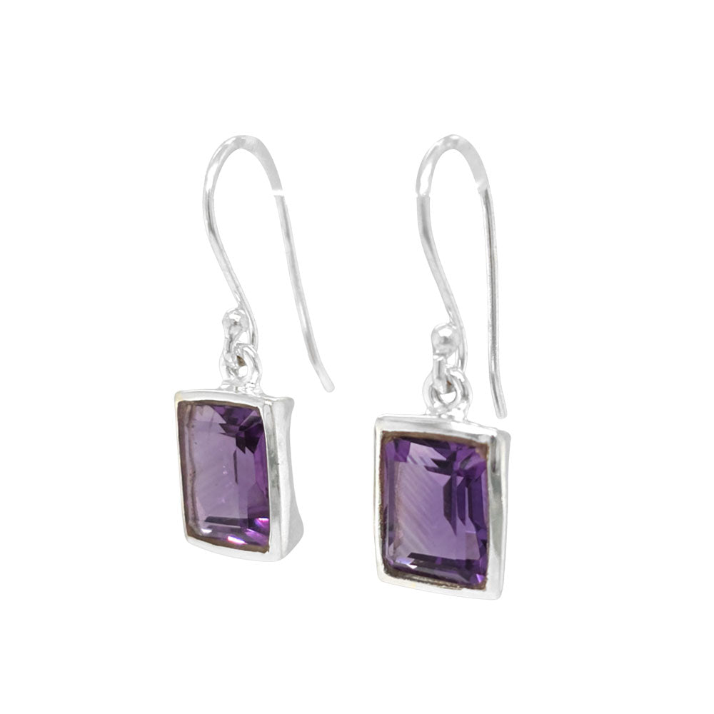 Amethyst Rectangular Silver Earrings