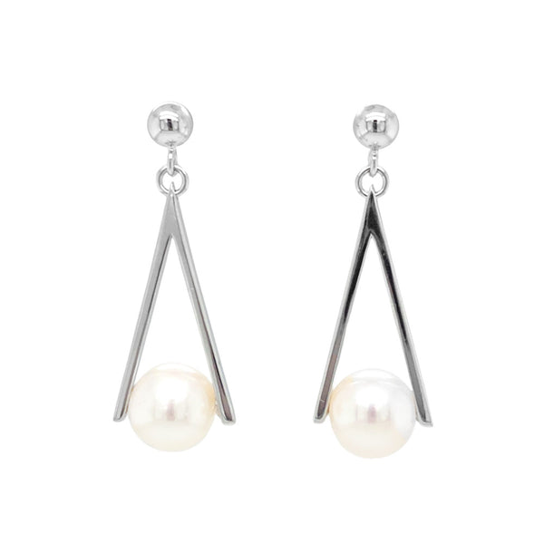 Sterling Silver FW Pearl Triangle Drop Earrings