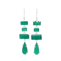 Green Onyx Long Drop Silver Earrings