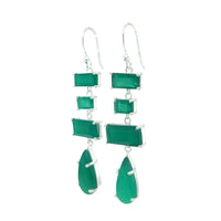 Green Onyx Long Drop Silver Earrings