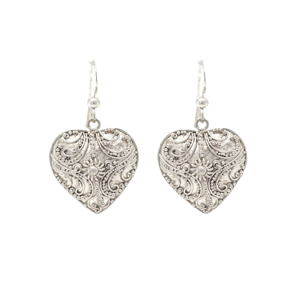 Puffed Heart Silver Earrings