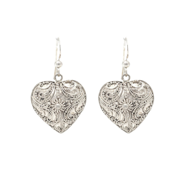 Puffed Heart Silver Earrings