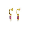 Semi Hoops with Red CZ Pendant Yellow Gold Plated Silver Earrings