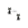 Sterling Silver Black Cat Stud Earrings