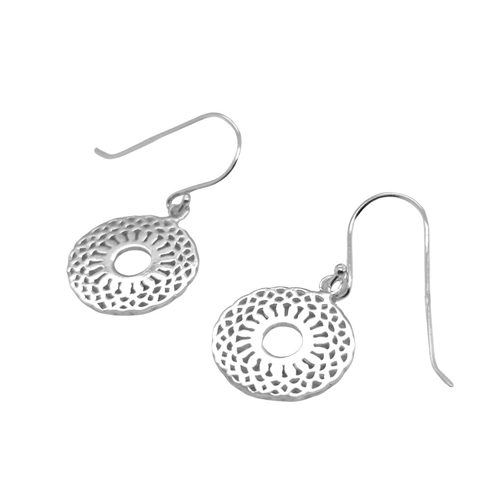 Sterling Silver Patterned Circular Filigree Earrings