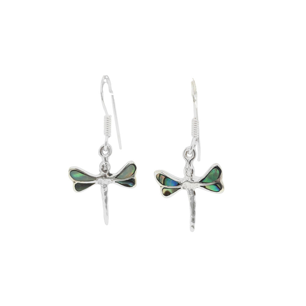 Paua Shell Small Dragonfly Silver Earrings