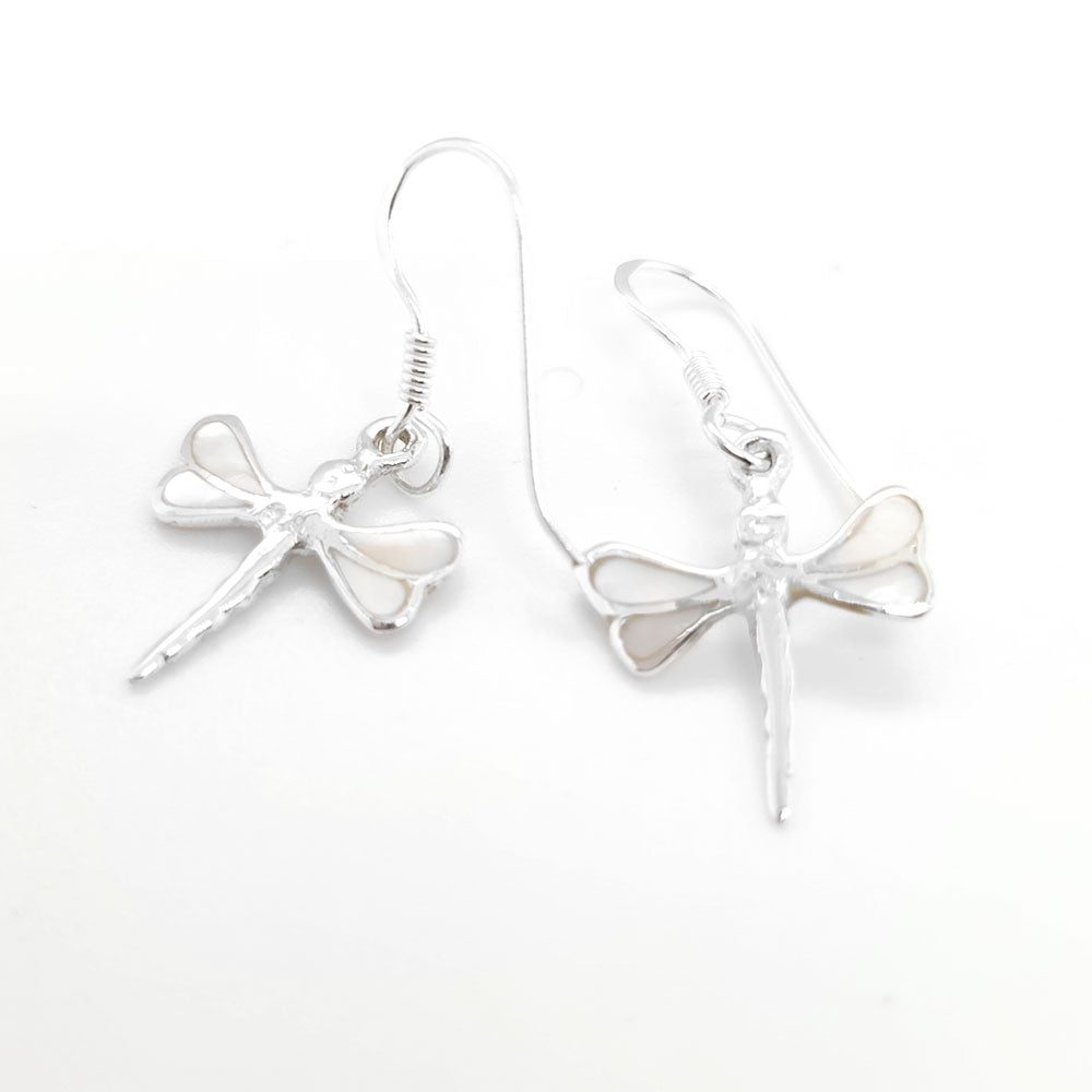 MOP Small Dragonfly Silver Earrings