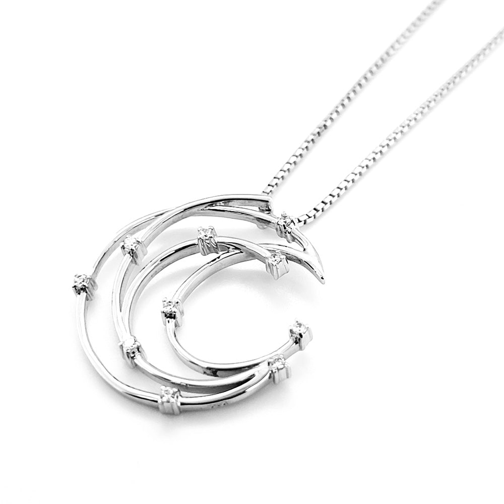 Crescent Moon with CZ Silver Necklace