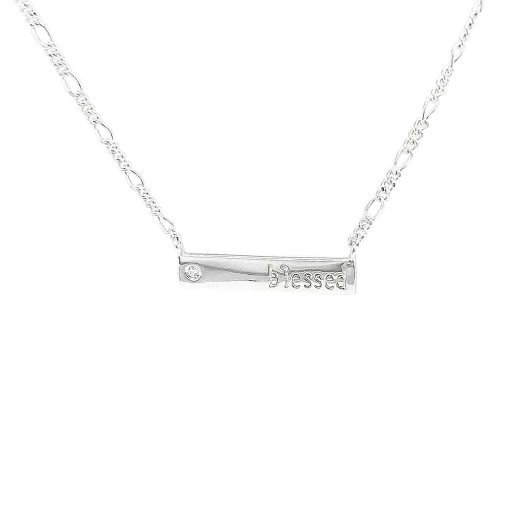 'Blessed' Stamped Bar Silver Necklace