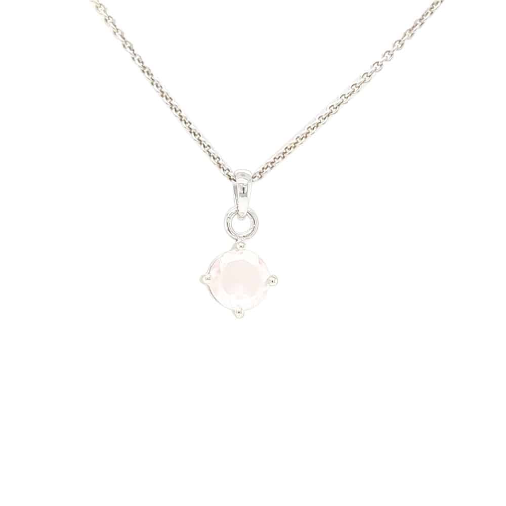 Round Rose Quartz Silver Necklace and Studs Set