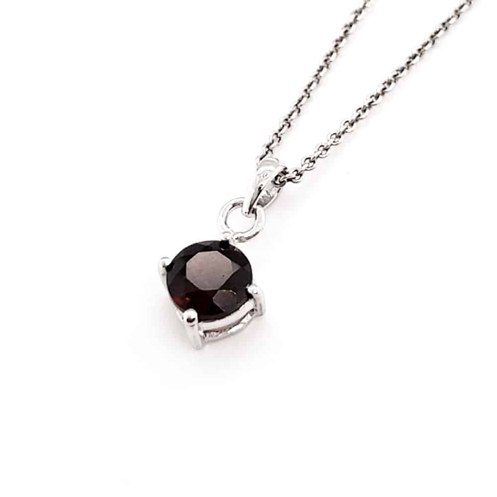 Round Garnet Silver Necklace and Studs Set
