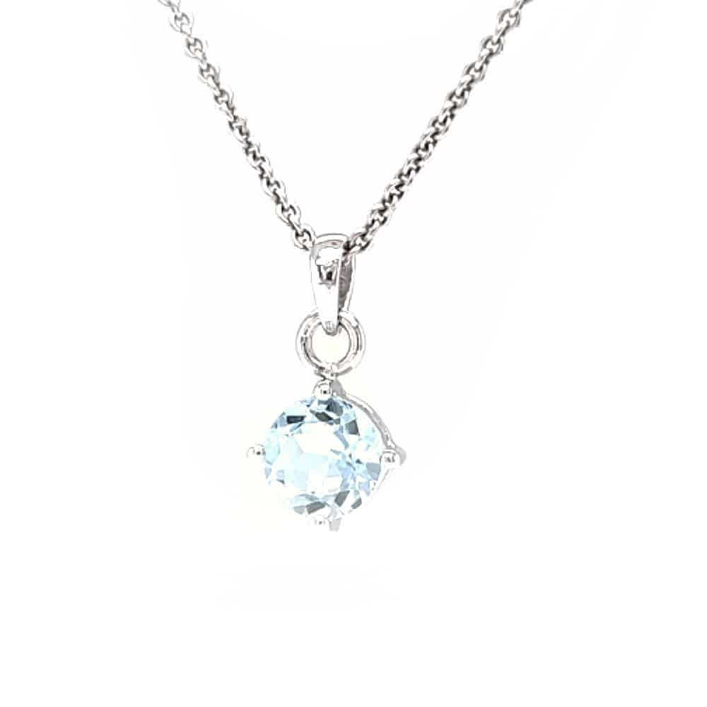 Round Blue Topaz Silver Necklace and Studs Set