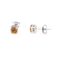 Round Citrine Silver Stud Earrings