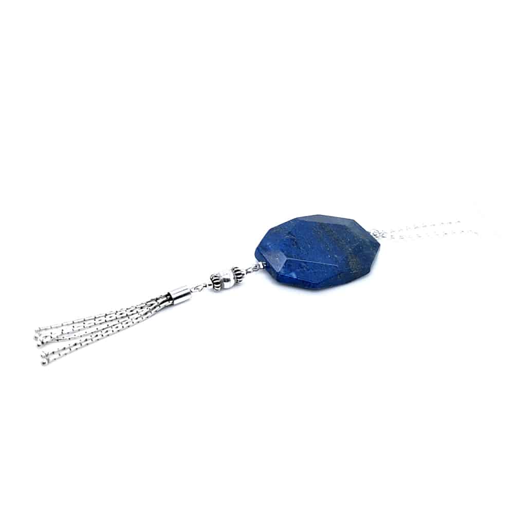 Faced Lapis Lazuli Stone Tassel Necklace