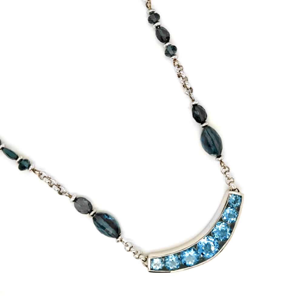 London Blue and Swiss Blue Topaz Beaded Silver Necklace