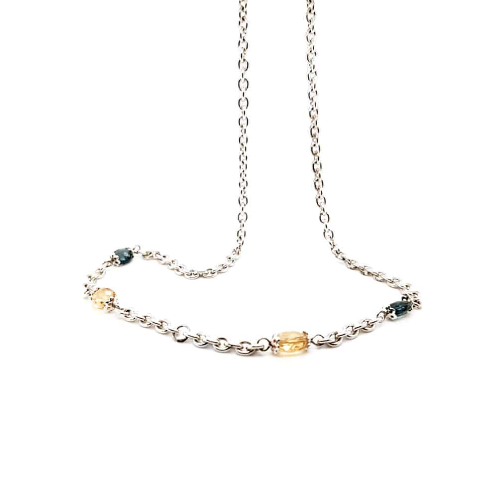 Citrine and London Blue Topaz Beaded Silver Necklace