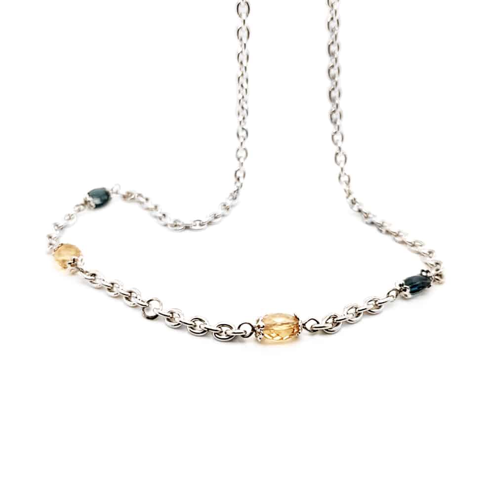 Citrine and London Blue Topaz Beaded Silver Necklace
