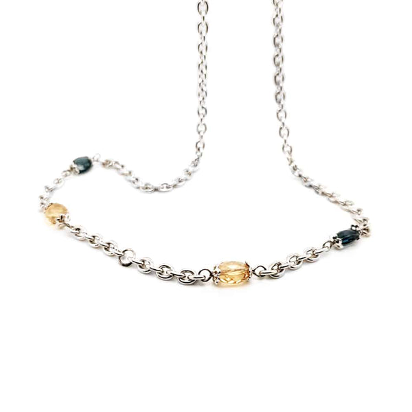 Citrine and London Blue Topaz Beaded Silver Necklace