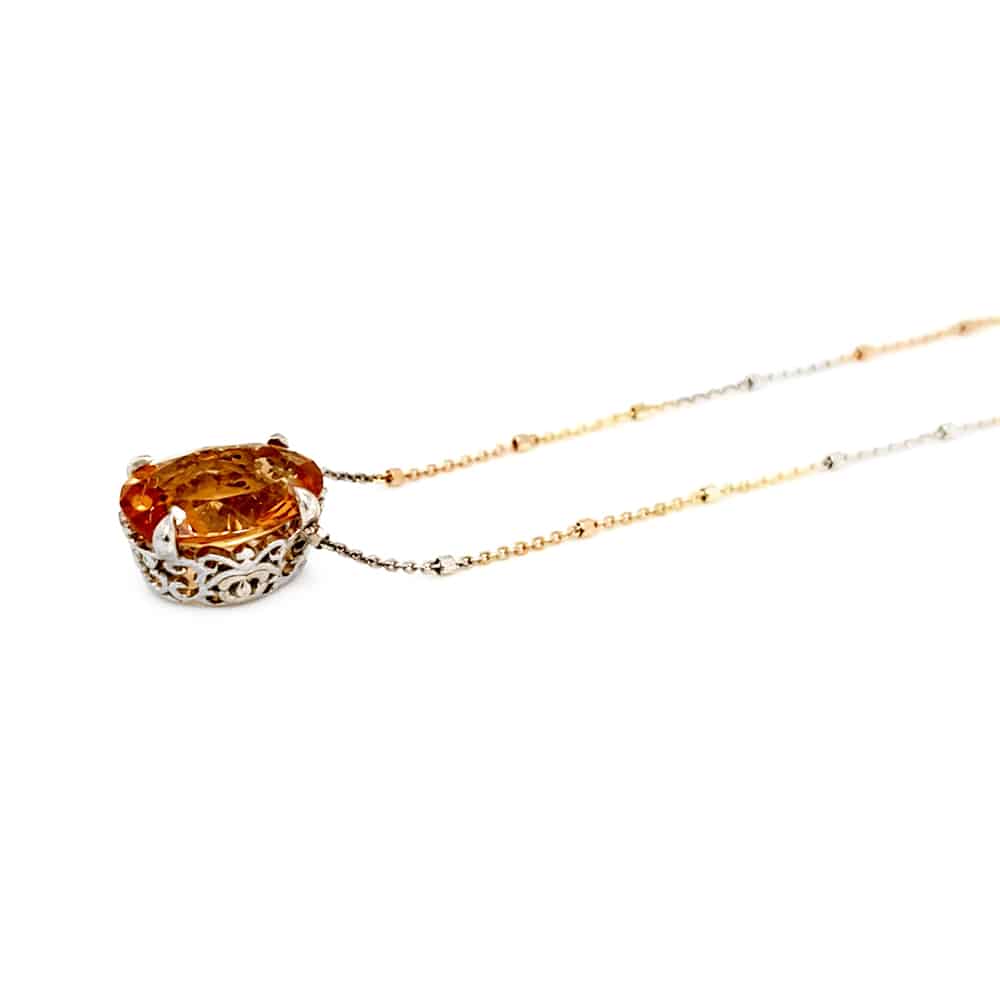 Oval Cut Citrine Tricolour Silver chain Necklace