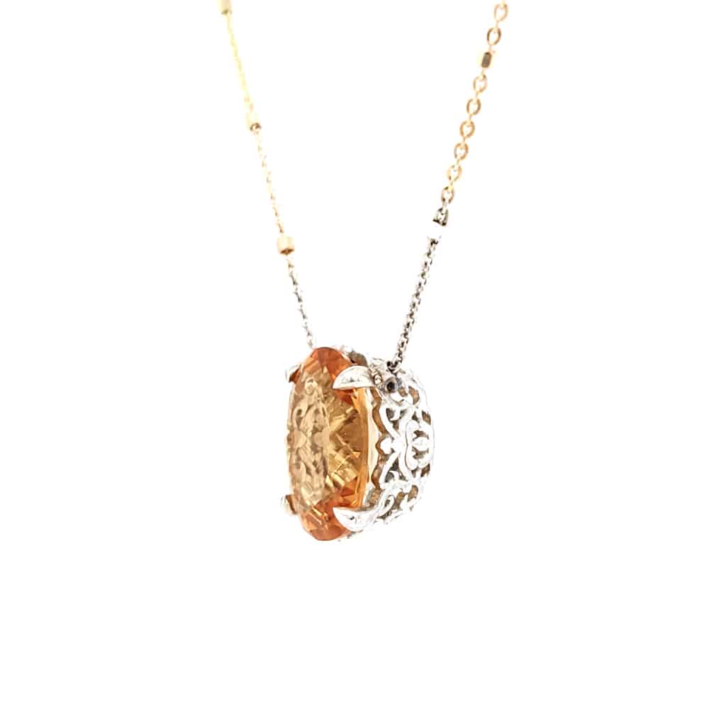 Oval Cut Citrine Tricolour Silver chain Necklace