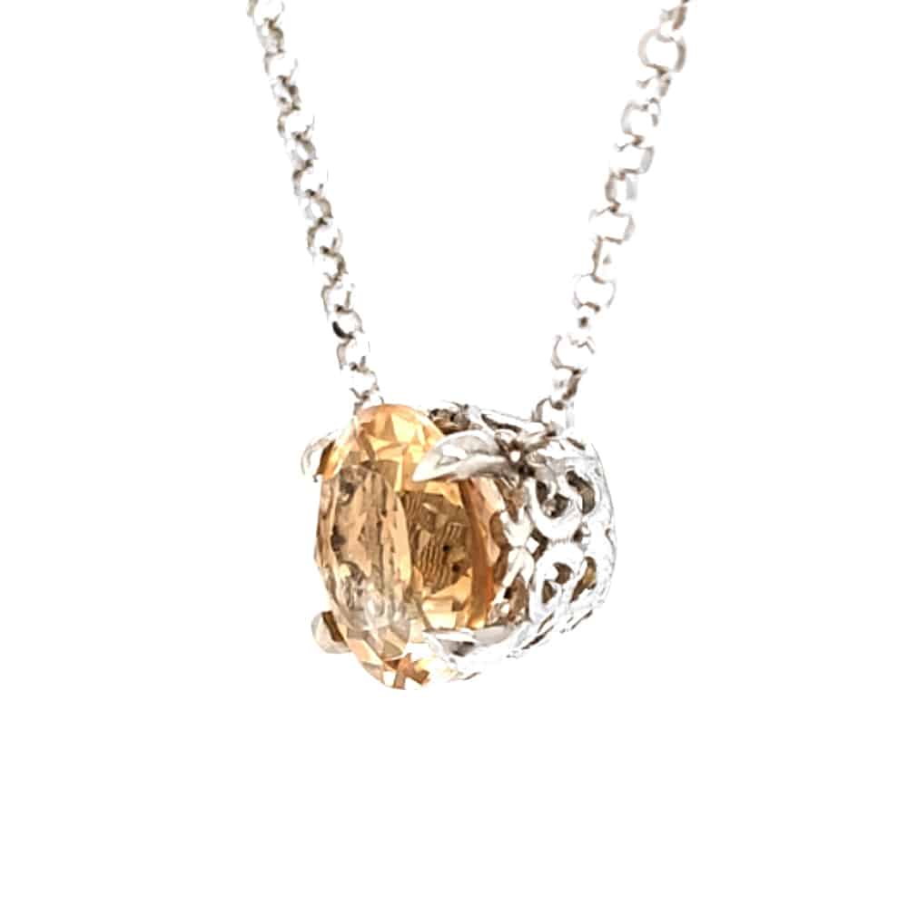 Round Citrine Silver Necklace
