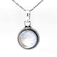 Round Rainbow Moonstone Pendant in Silver