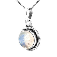 Round Rainbow Moonstone Pendant in Silver
