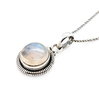 Round Rainbow Moonstone Pendant in Silver