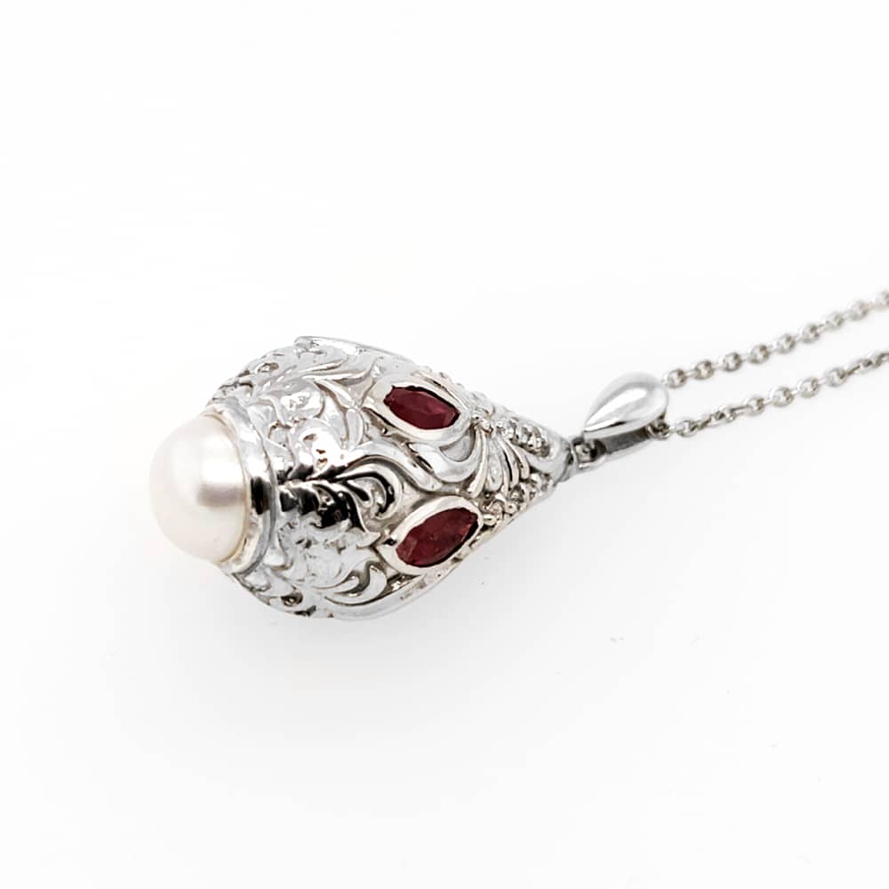 Ruby and Fresh Water Pearl Silver Necklace