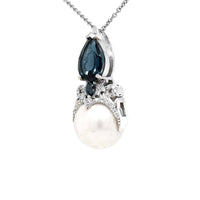Freshwater Pearl with London Blue Topaz Silver Pendant