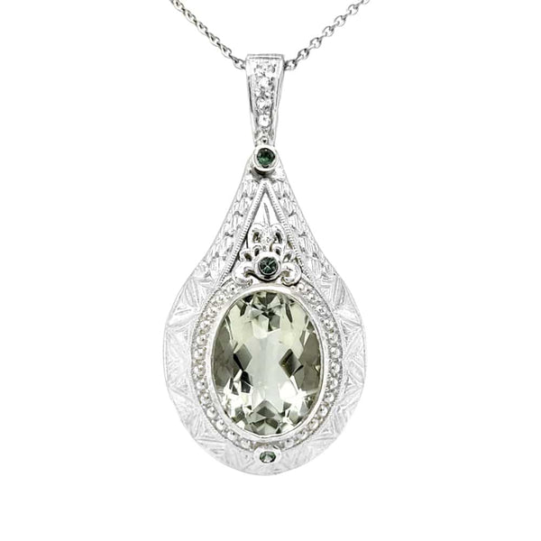 Tear Drop Green Amethyst and Peridot Silver Pendant