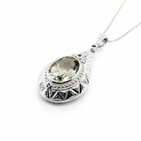 Tear Drop Green Amethyst and Peridot Silver Pendant