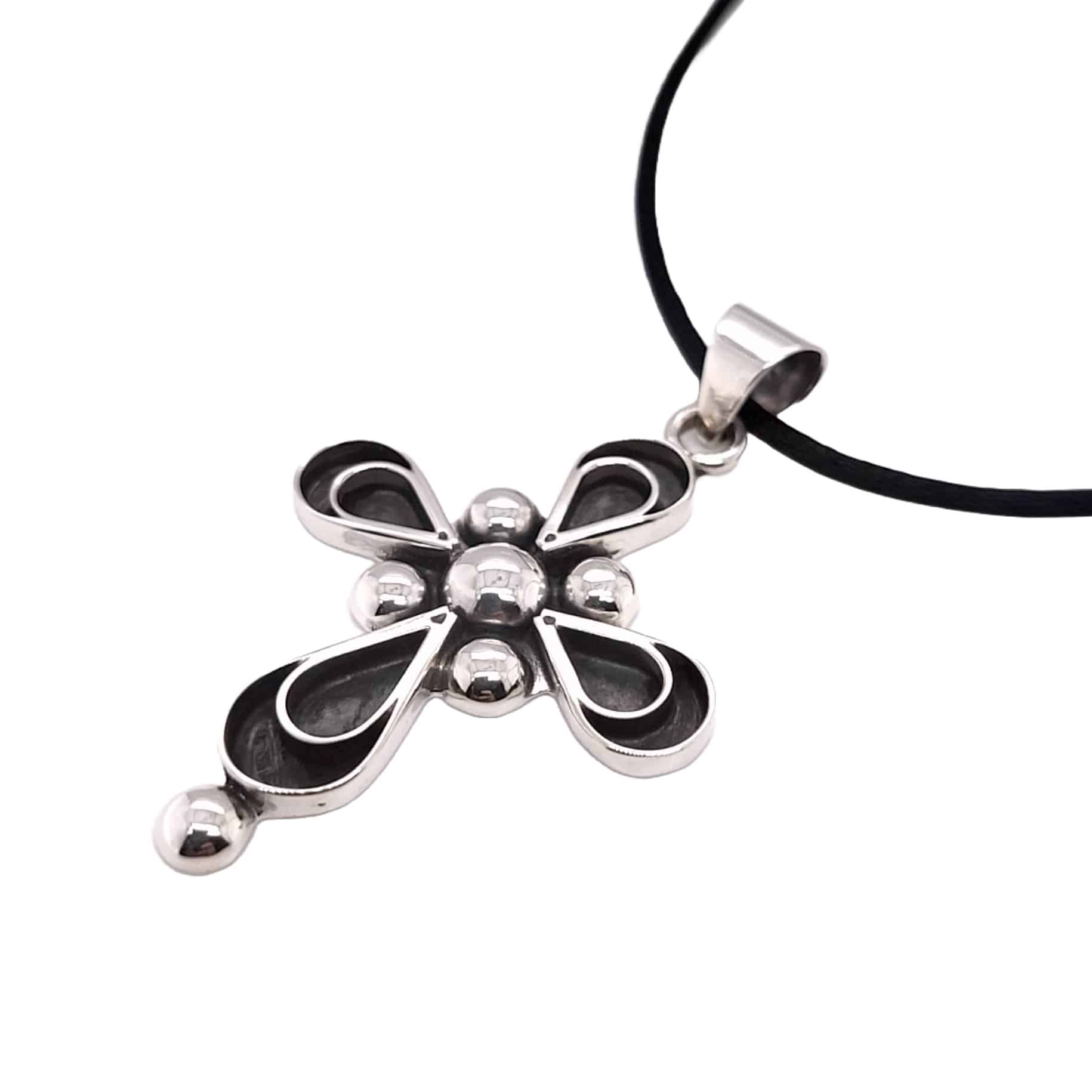 Oxidized Silver Artisan Cross Necklace