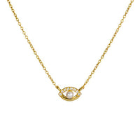 Gold Plated Sterling Silver CZ and Pearl Evil Eye Necklace