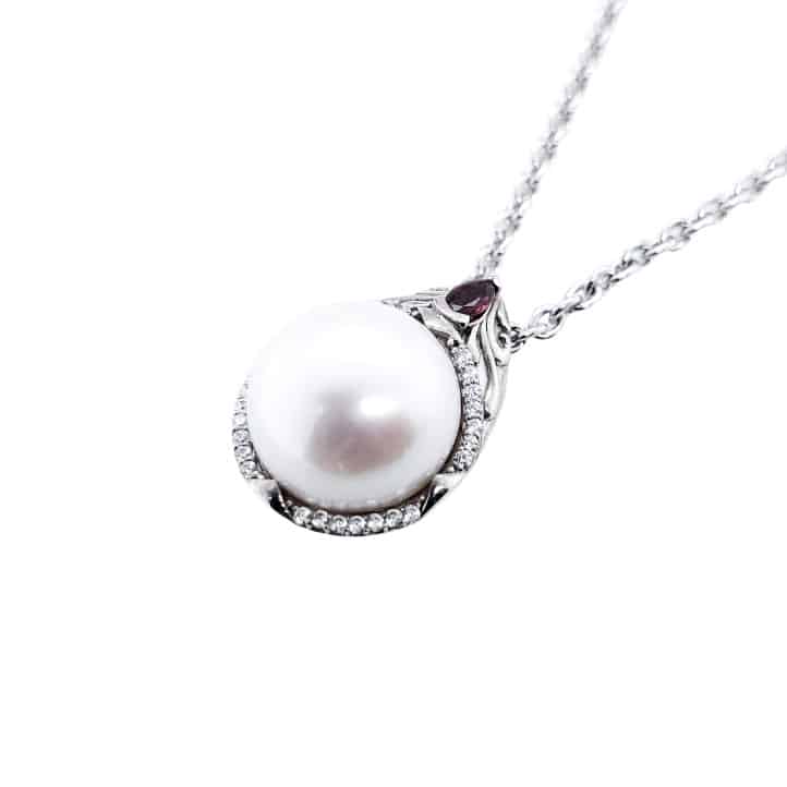 Freshwater Pearl with Ruby Silver Pendant