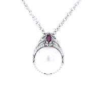 Freshwater Pearl with Ruby Silver Pendant
