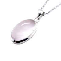 Oval Shaped Rose Quartz Sterling Silver Necklace