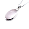 Oval Shaped Rose Quartz Sterling Silver Necklace