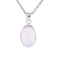 Oval Shaped Rose Quartz Sterling Silver Necklace