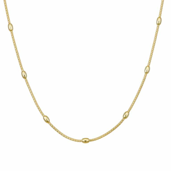Gold Plated Sterling Silver Oval Beaded Chain Necklace