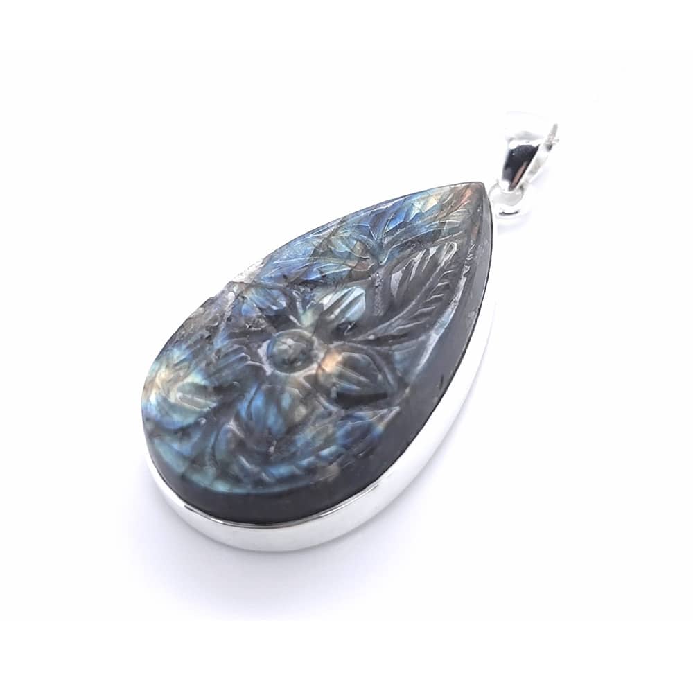 Carved Labradorite Silver Pendant