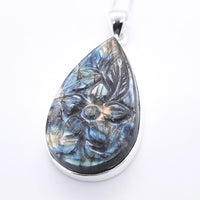 Carved Labradorite Silver Pendant
