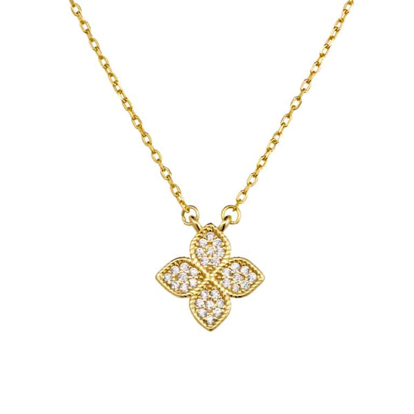 Sterling Silver Micro Pavé Flower Necklace Yellow Gold