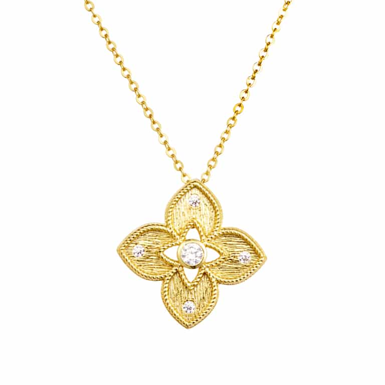 Sterling Silver Venetian Flower Necklace Yellow Gold