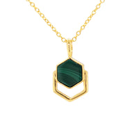 18K Gold Plated Sterling Silver Malachite Hexagon Necklace