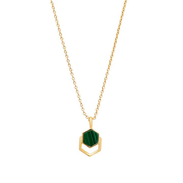 18K Gold Plated Sterling Silver Malachite Hexagon Necklace