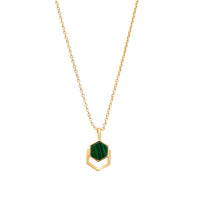 18K Gold Plated Sterling Silver Malachite Hexagon Necklace