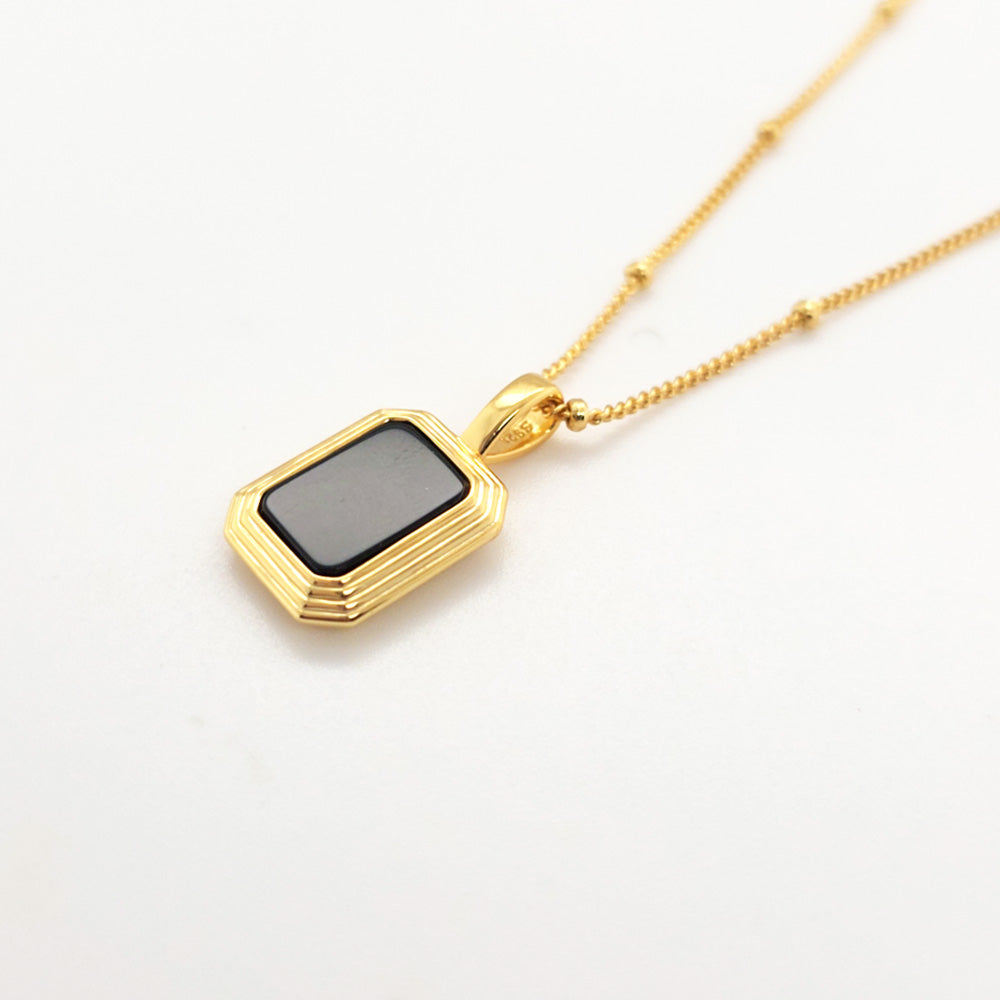 18K Gold Plated Sterling Silver Double Sided Black & White Pendent