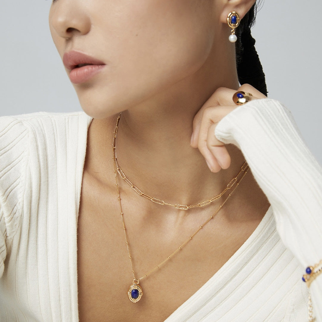 18K Gold Plated Sterling Silver Blue Night Pendent